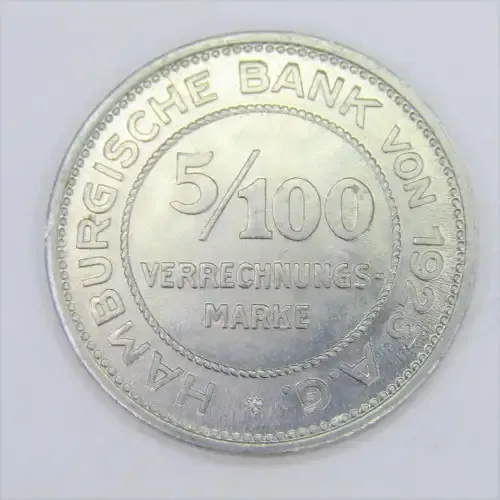 1923 German States Hamburg Reckoning token 5/100th Mark