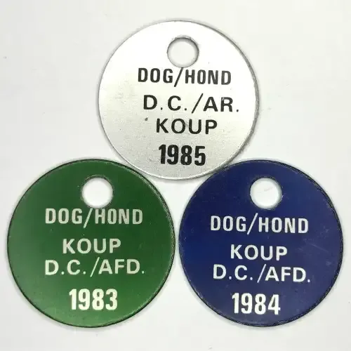 Lot of 3 Dog Licenses with no. 1800 - all Koup - 1983, 1984 and 1985