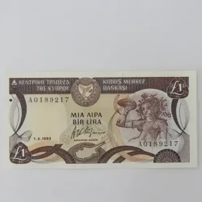 Cyprus 1993 one pound banknote UNC - Slight creases