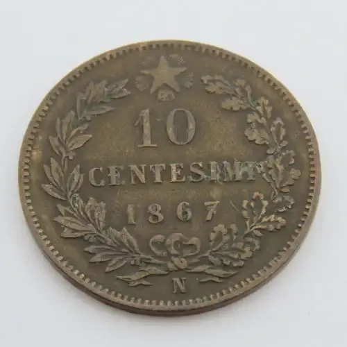 Italy 1867 Ten 10 Centesimi VF+