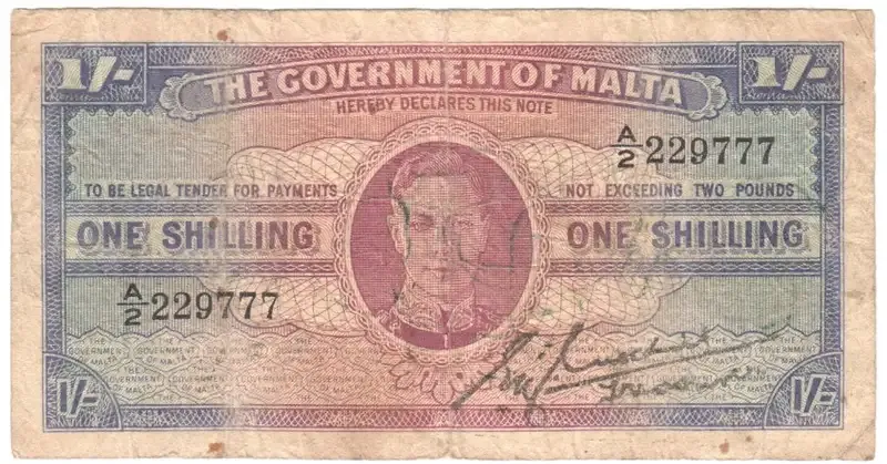 Malta One Shilling Banknote - George VI - uniface