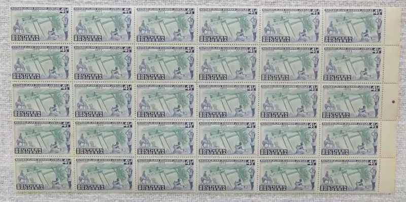 Southern Rhodesia SACC 76 block of 30 stamps unmounted mint - Not checked for varieties