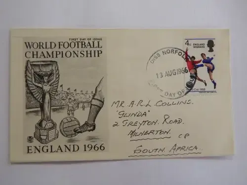 1966 England world football championship first day cover with 4d stamp -Cancelled in NORFOLK -Scarce