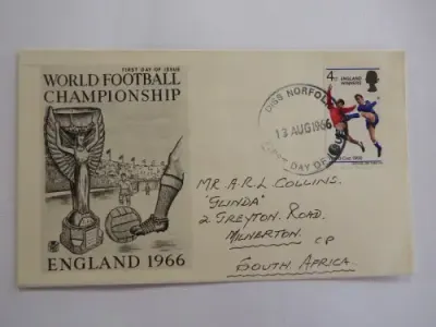 1966 England world football championship first day cover with 4d stamp -Cancelled in NORFOLK -Scarce