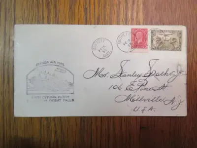 Canada Airmail First Official flight Bisset to Great Falls - 2 Canada stamps cancelled Bisset