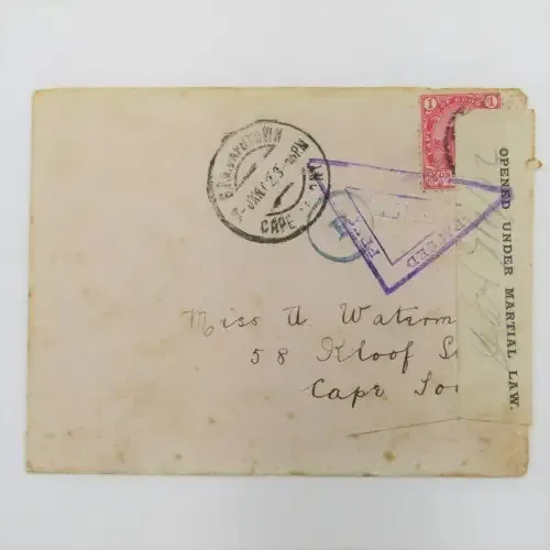 Boer War Paarl circular `P` censor with white opened under martial law - signed