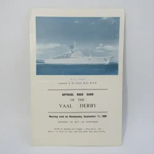 SA VAAL - VAAL DERBY game race card 11 Sept 1968