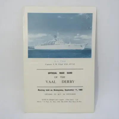 SA VAAL - VAAL DERBY game race card 11 Sept 1968
