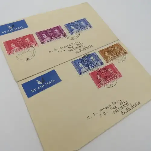 1937 Coronation of George 6 - Swaziland, Basutoland and Bechuanaland airmail covers
