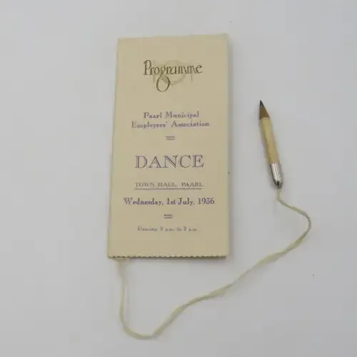 1936 Paarl Municipal Employees Association Dance programme booklet with pencil