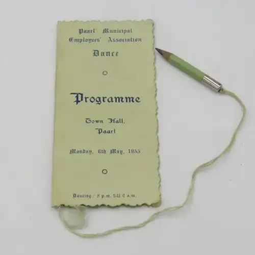 1935 Paarl Municipal Employees Association Dance programme booklet with pencil
