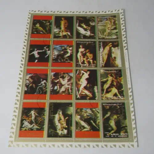 AJMAN STATE sheet of 16 stamps with color misprint