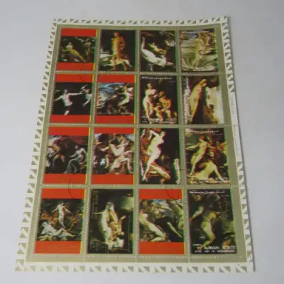 AJMAN STATE sheet of 16 stamps with color misprint