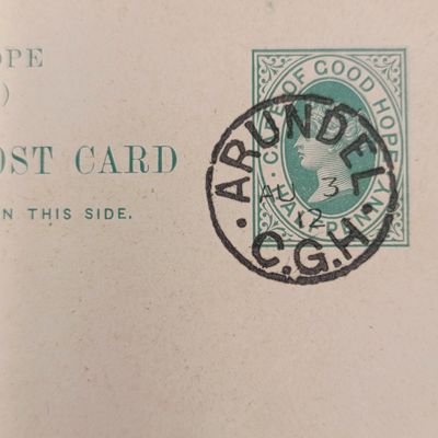 1912 Cape of Good Hope prepaid reply card posted ARUNDEL to Cape Town - very rare