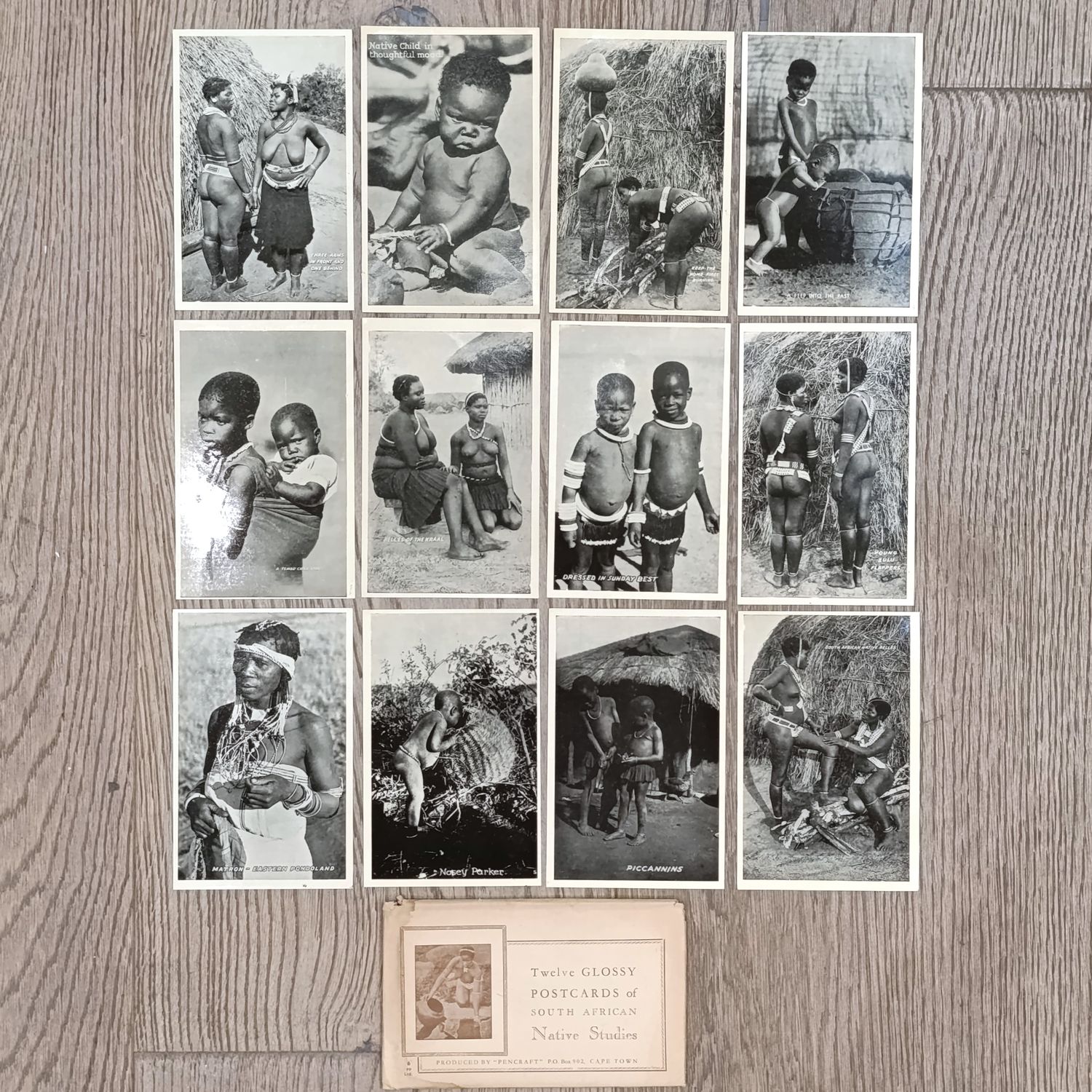 Twelve Glossy postcards of South African Native studies in original packaging