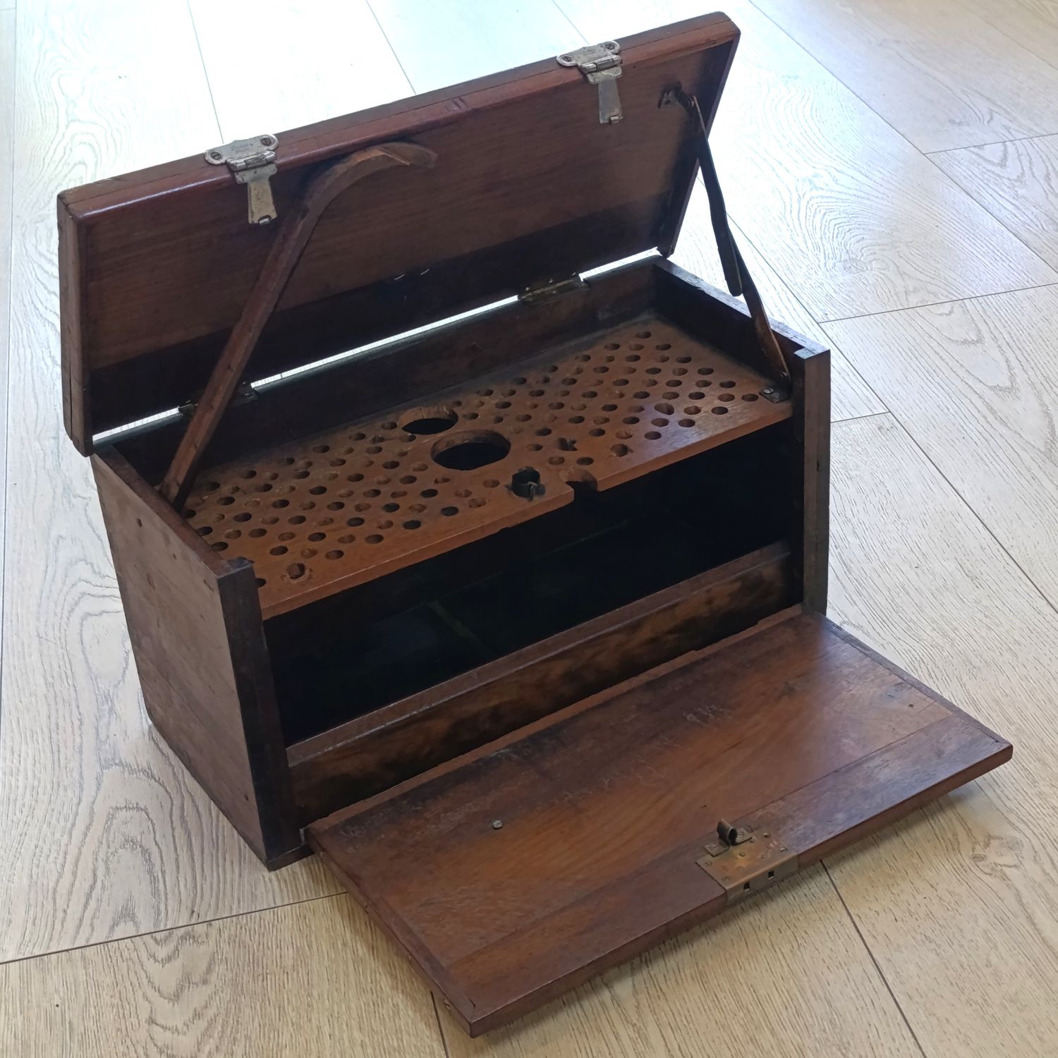 Antique wooden box converted to shooting case - marked P.B.de.V