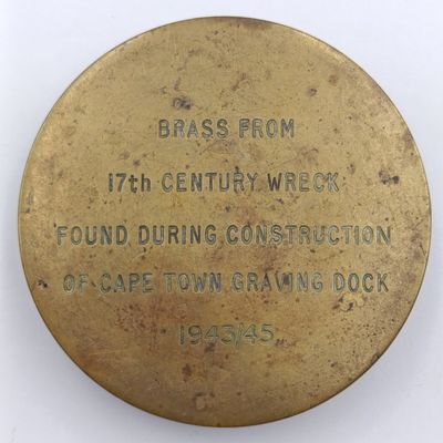 Piece of brass from 17th Century Wreck found during construction of Cape Town Graving dock 1943/45