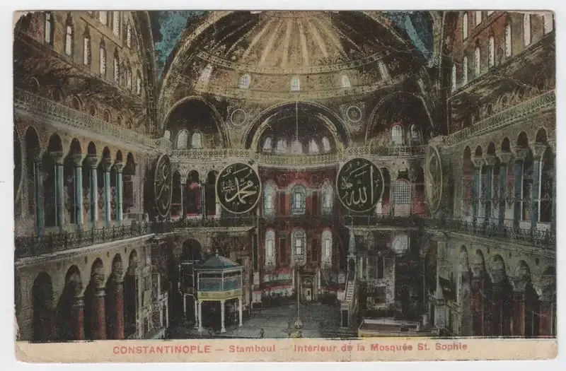 Postcard sent from Constantinople, France to Cannes, France with British One Penny stamp