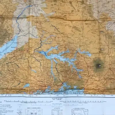 1957 Reprinted Map of Entebbe - reprinted from 1940`s wartime map - 80 x 62cm