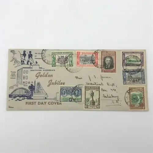 BSA Company Golden Jubilee Southern Rhodesia 3-6-1940 first day cover with SACC 55-62