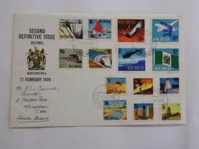 Rhodesia 1970 second definite series of stamps on first day cover - 17 February 1970