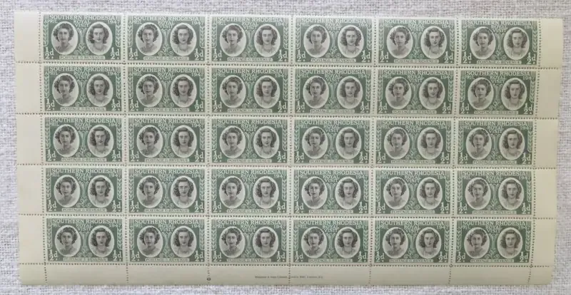 Southern Rhodesia variation SACC 64 block of 25 stamps with minor shift of portrait