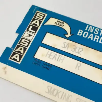 Two SAL boarding passes Johannesburg to New York SA3002 - vintage - seats in smoking secrtion