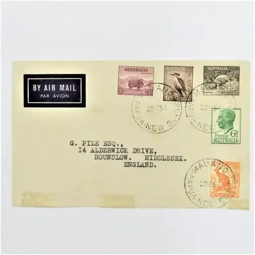 Australian airmail with 12d - 3d - 6d - 6 12d and 9d airmail to England - 22 December 1952