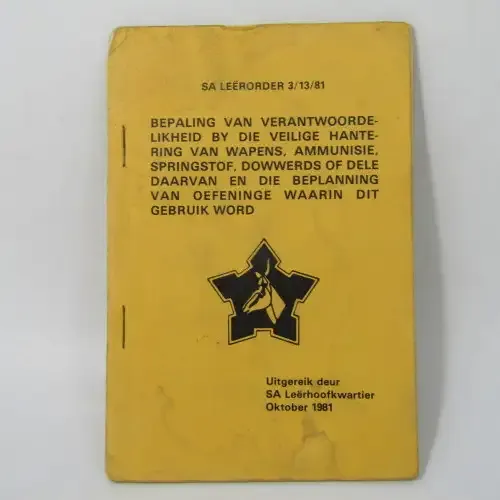 SADF Army order 3/13/81 for the safe handling of weapons - dated 1981