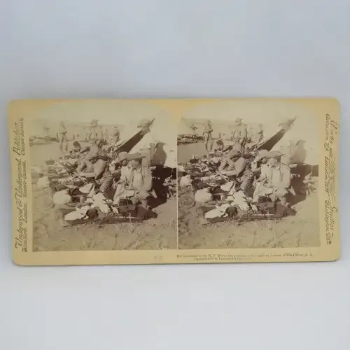 Boer War stereoscope card #96 - Kit Inspection of the R.P.R`s of the morning of their gallant