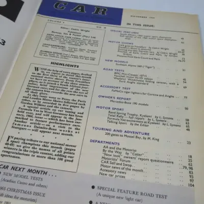 Vintage Car Magazine - November 1965 - excellent condition