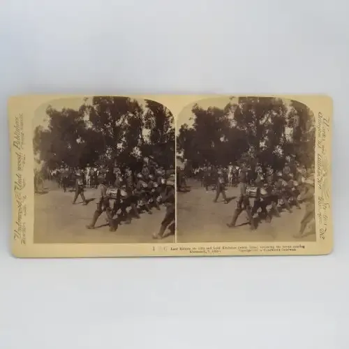 Boee War stereoscope card #106 - Lord Roberts and Lord Kitchener reviewing the troops