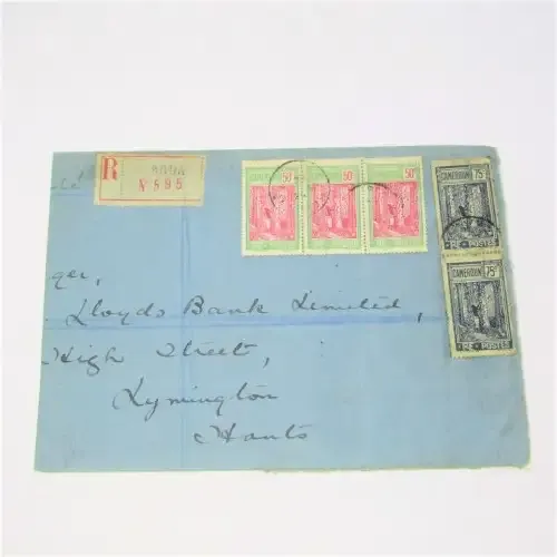 Registered cover from Garoua Cameroon via Nigeria to Lymington Herts England with five Cameroon stam