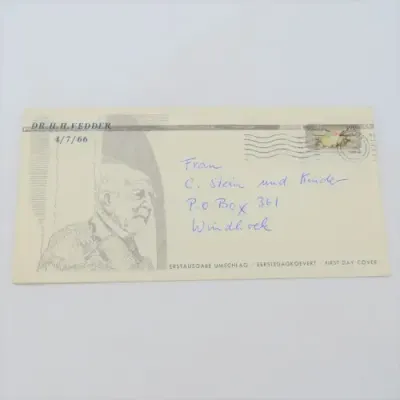 South West Africa 1966 Vedder first day cover with 1992 Namibia stamp used and cancelled Windhoek