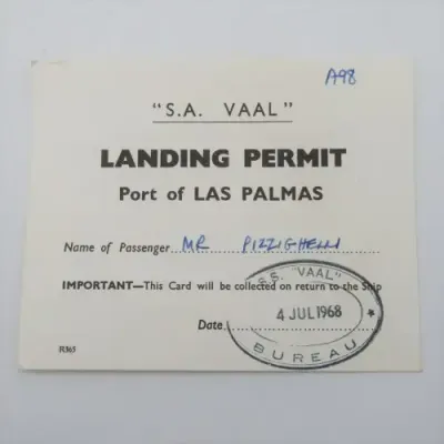 SA VAAL Landing permit for the port of LAS PACMAS - 4 July 1968