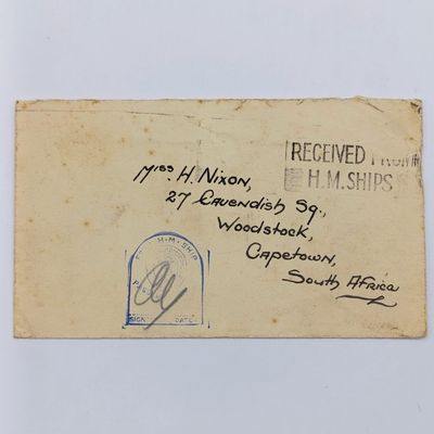 WW2 Cover Received from HM Ships to Woodstock plus South Africa with HM Ship Censor mark applied
