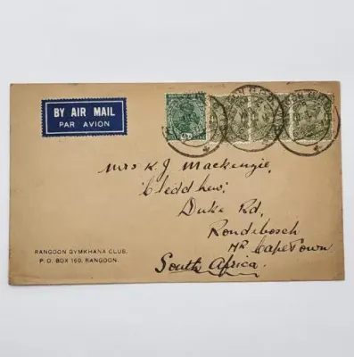 British Guiana to Cape Town by airmail with four stamps and three 8 March 1937 cancellations