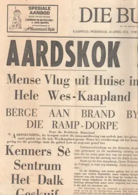 Die Burger Kaapstad Woensdag 15 April 1970 `Aardskok saai paniek` Wes-Kaapland
