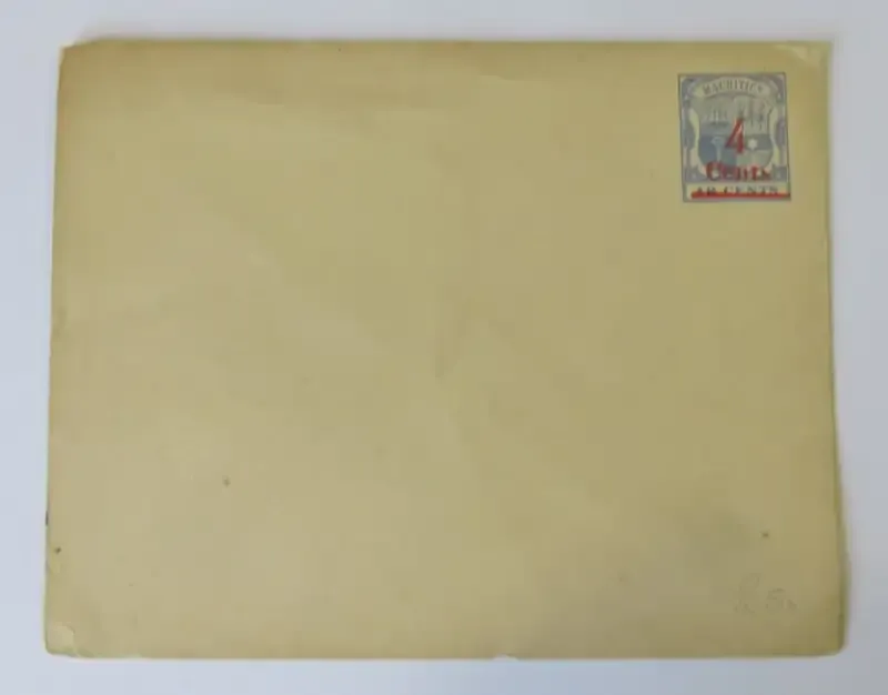 Pre printed stationery envelope with 18 cents stamp overprinted in red 4 cents