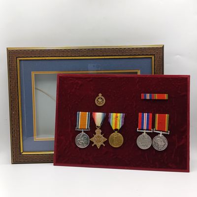 WW1 and WW2 Father and Son medal group issued to Pte A. Stanbury S.A.V.R and 327024 V. Stanbury in frame