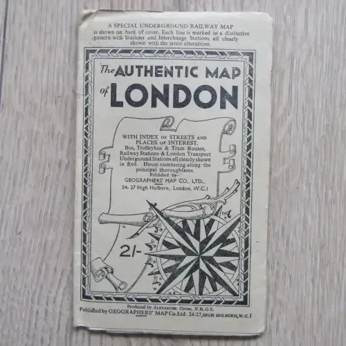 Vintage London Map - The authentic map including underground railway - 86 x 59cm