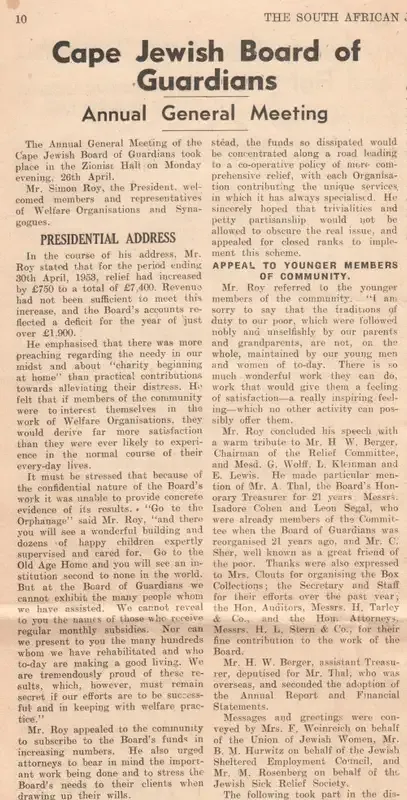 SA Jewish Chronicle 7 May 1954 newspaper
