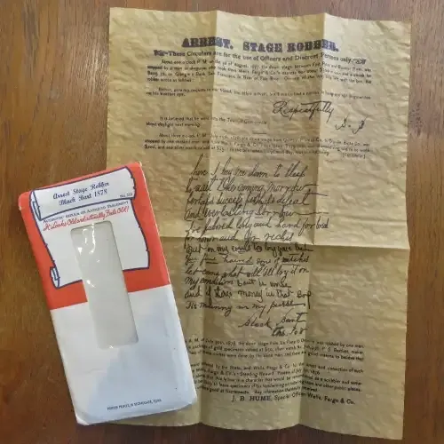 Arrest Stage Robber Black Bart 1878 - No.210 Authentic replica on Antiqued parchment