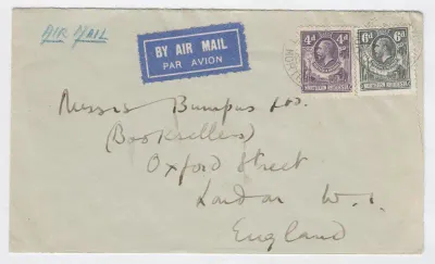 Airmail cover from Broken Hill, Northern Rhodesia to London, England - 19 May 1933