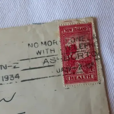 Postal cover from Ashburton, New Zealand to Transvaal, South Africa with 1d New Zealand stamp - 1934