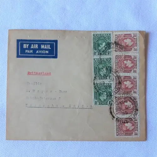 Airmail cover from Lagos, Nigeria to Zurich, Switzerland with 3x 1/2d, 4x1 1/2d stamps - 29-09-1939