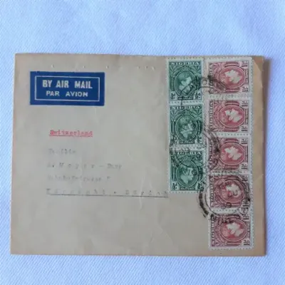 Airmail cover from Lagos, Nigeria to Zurich, Switzerland with 3x 1/2d, 4x1 1/2d stamps - 29-09-1939
