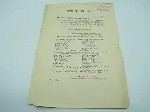 1905 Cape of Good Hope return of names of all school inspectors appointed since 1st Jan 1900