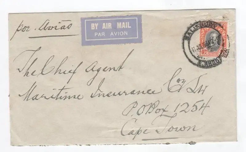 Salisbury, Southern Rhodesia cover sent to Cape Town, South Africa by Air Mail with SouthernRhodesia