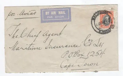 Salisbury, Southern Rhodesia cover sent to Cape Town, South Africa by Air Mail with SouthernRhodesia